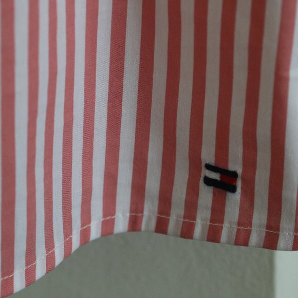 Tommy Hilfiger Blouse XL Top Shirt Flutter Sleeve Pink Striped Cotton New - Picture 4 of 5